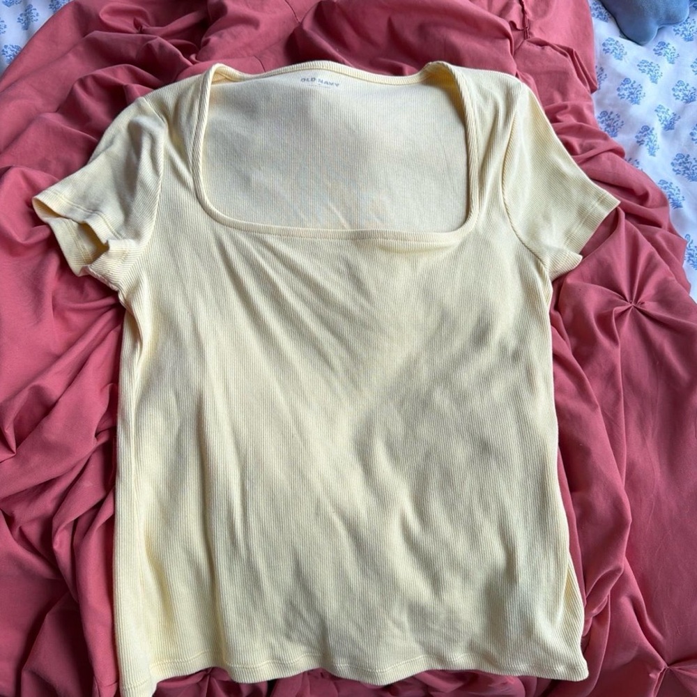 Old Navy Pale Yellow Square Neck Ribbed Short Sleeve Top